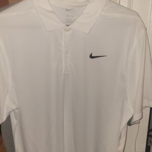 Nike Men's White Polo with Black Swoosh